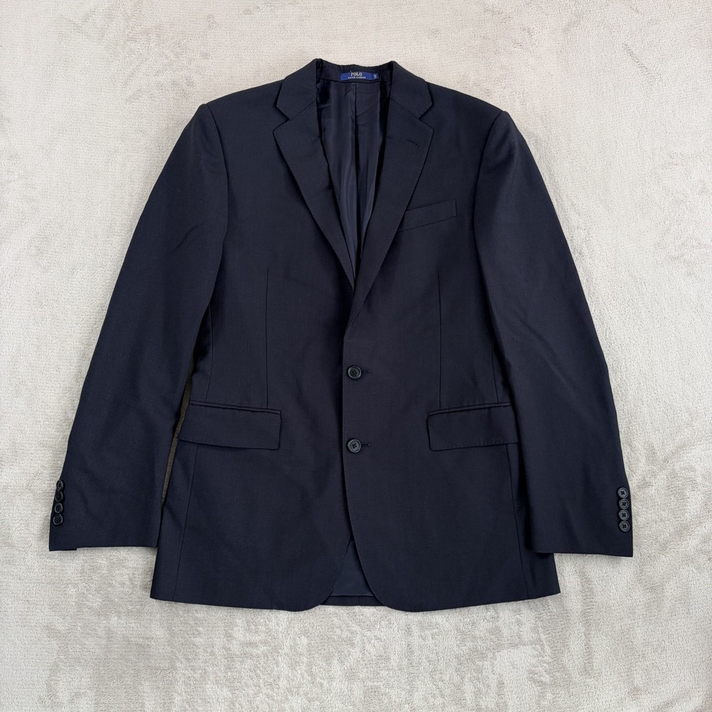 Polo Ralph Lauren Connery Custom Fit Blazer Navy Plaid Wool Men 38R Made Italy